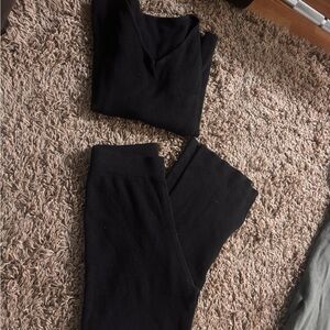 Black V-Neck Sweater and Pants Set